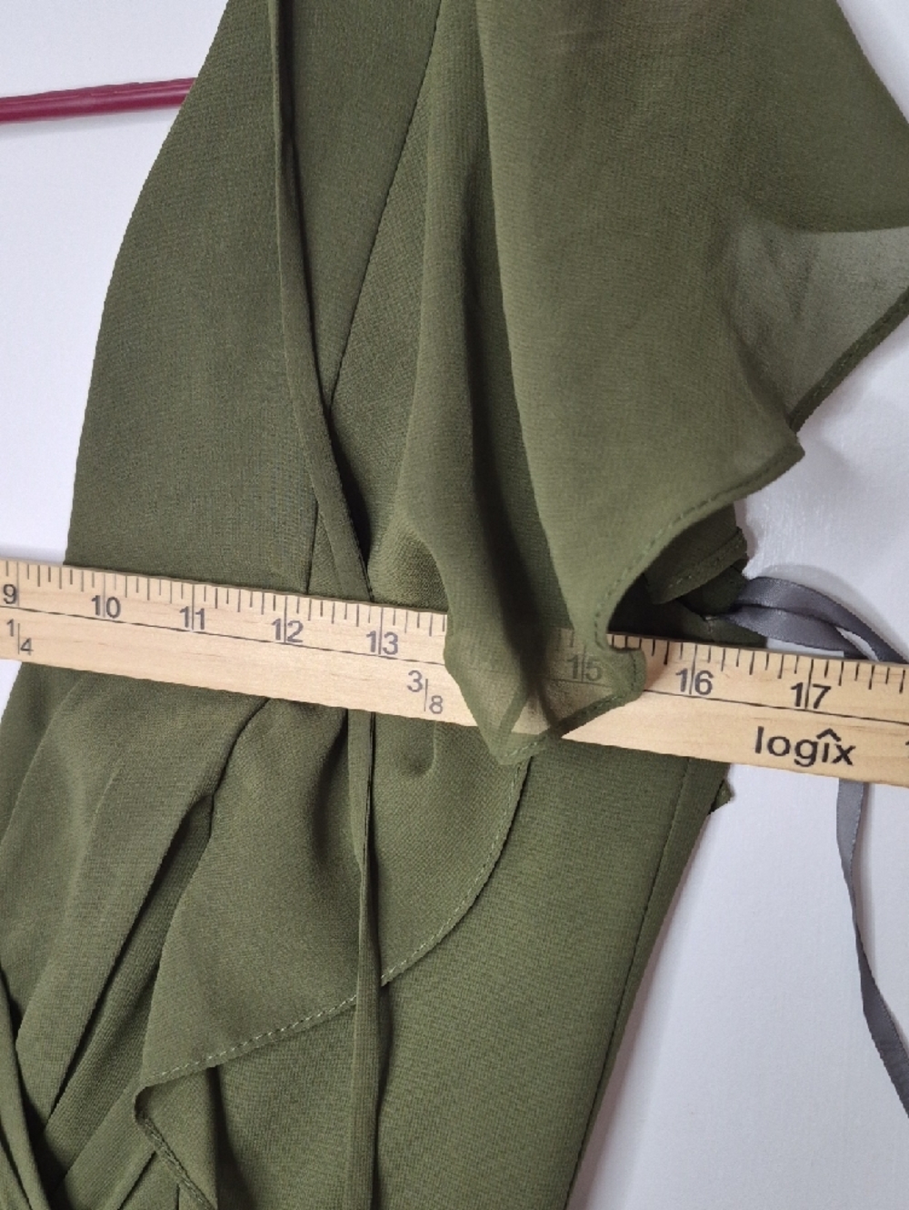 White by Vera Wang Olive Green V-Neck Maxi Dress with Flutter Sleeves Size 2 - Picture 11 of 13